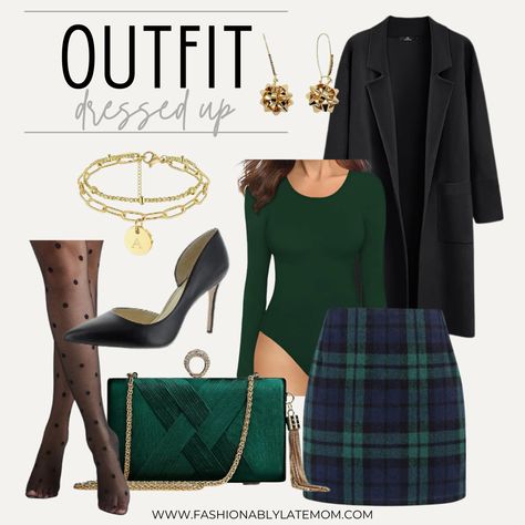 Check out this photo from fashionablylatemomblog Amazon Christmas Outfits Women, Green Plaid Outfit, Casual Holiday Outfits, Amazon Outfits, Fashionably Late, Christmas Outfits Women, Solid Color Sweater, Holiday Plaid, Ribbed Sweater Dress