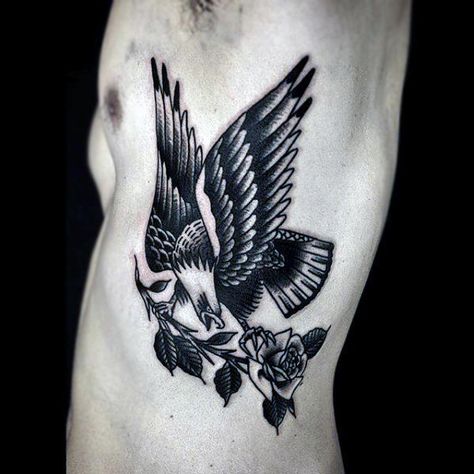 Male Torso Bald Eagle And Rose Tattoo Eagle And Rose Tattoo, Bald Eagle Tattoo, Eagle Tattoo Arm, Eagle Tattoo Designs, Bald Eagle Tattoos, Traditional Eagle Tattoo, Rose Tattoo Meaning, Tattoo Design For Hand, Finger Tats