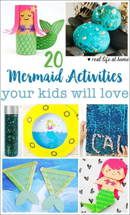 20 awesome mermaid crafts and activities your kids will love. There are mermaid crafts for all ages and abilities in this list. | Real Life at Home Mermaid Activities For Kids, Mermaid Activities, Crafts For All Ages, Mermaid Kids, Mermaid Crafts, Mermaid Diy, Puppet Crafts, Summer Crafts For Kids, Crafts For Boys