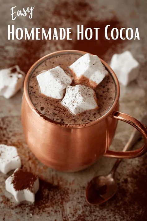 Homemade Hot Cocoa is rich, creamy and easy to make. #HotCocoa #HomemadeHotCocoa #HotChocolate Hot Coa Coa, Homemade Hot Cocoa, Peppermint Sticks, Hot Cocoa Mixes, Cocoa Mix, Christmas Drinks, Unsweetened Cocoa, Vegetarian Chocolate, Easy Homemade