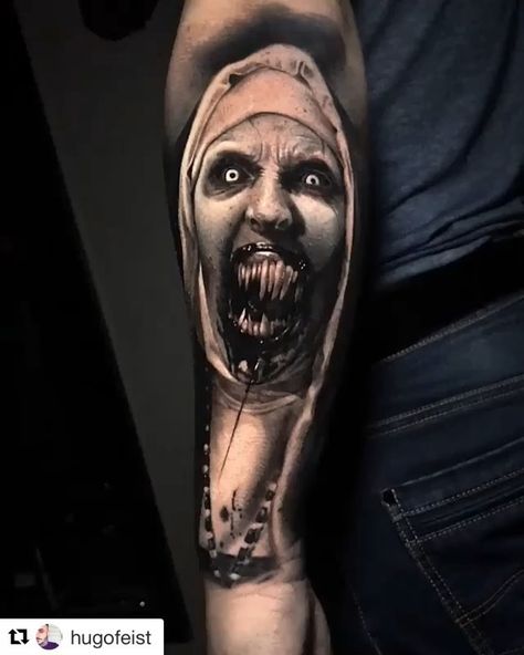 36 Likes, 0 Comments - Tattoo Media Ink (@tattoomediaink) on Instagram: “Artist: @hugofeist  #skinart #skinartmag #skinartmagazine #tattoorevue #tattoorevuemag…” Evil Nun Tattoo, Ecuador Tattoo, Nun Tattoo, Satanic Tattoos, Best Tattoo Ideas For Men, Best Tattoos For Men, Men Tattoo Ideas, Horror Movie Tattoos, Neotraditional Tattoo