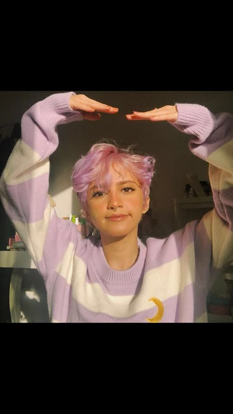 Dyed Pixie Haircut, Short Pink Hair Pixie, Pixie Dyed Hair, Dyed Short Hair Pixie, Pixie Cut Dyed Hair, Pixie Pink Hair, Short Pastel Pink Hair, Short Enby Hair, Pink Pixie Hair