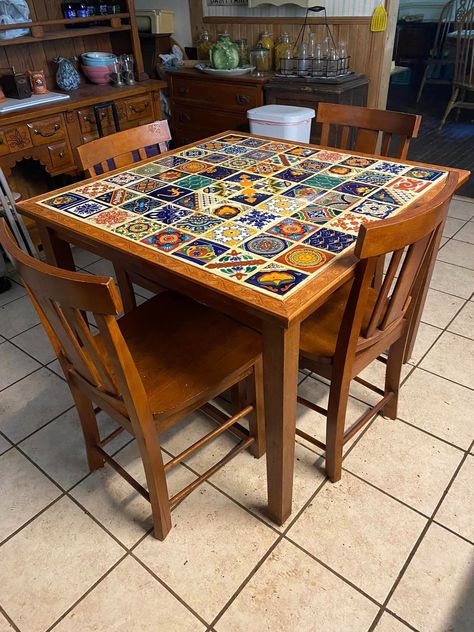 Tile Kitchen Table, Mexican Tile Table, Tile Dining Table, Bohemian Tiles, Tile Table, Mexican Kitchens, Tile Kitchen, Mexican Tile, Vintage Tile