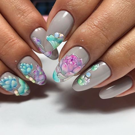 Succulent Nails, Romantic Nails, Glamorous Nails, Diy Nail Designs, Flower Nail Art, Beautiful Nail Designs, Beautiful Nail Art, Nail Art Summer, Cool Nail Designs