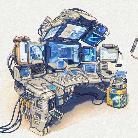 Super Computer Concept Art, Scifi Props Concept Art, Ancient Technology Concept Art, Robot Concept Art Sci Fi, Computer Concept Art, Spaceship Interior Concept Art, Technology Concept Art, Scifi Concept Art, Concept Art Props