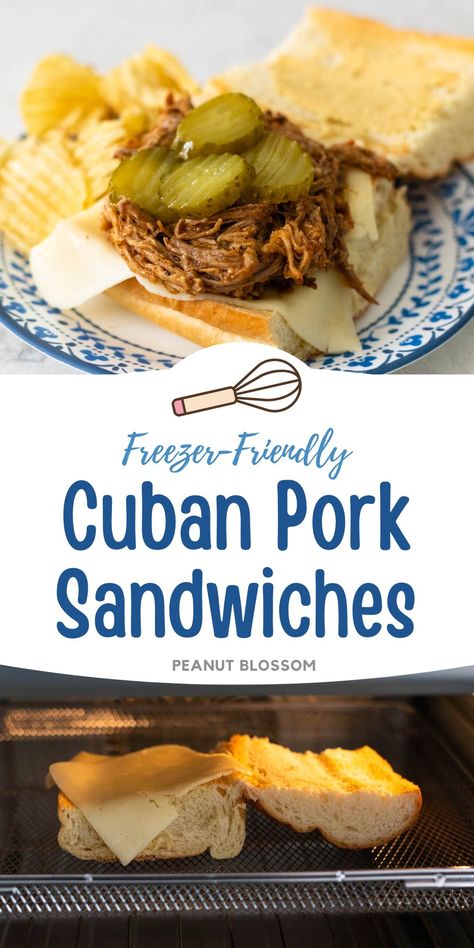 This delicious Cuban pulled pork sandwich is made from mojo pulled pork piled high with pickles, mustard, and havarti cheese on a toasted bun. For the classic experience, press the sandwich before serving. Leftover Pulled Pork Sandwiches, Pulled Pork Sandwich Recipes, Cuban Pulled Pork, Guy Food, Pork Sandwich Recipes, Meal Train, Peanut Gallery, Pulled Pork Sandwiches, Pulled Pork Leftovers