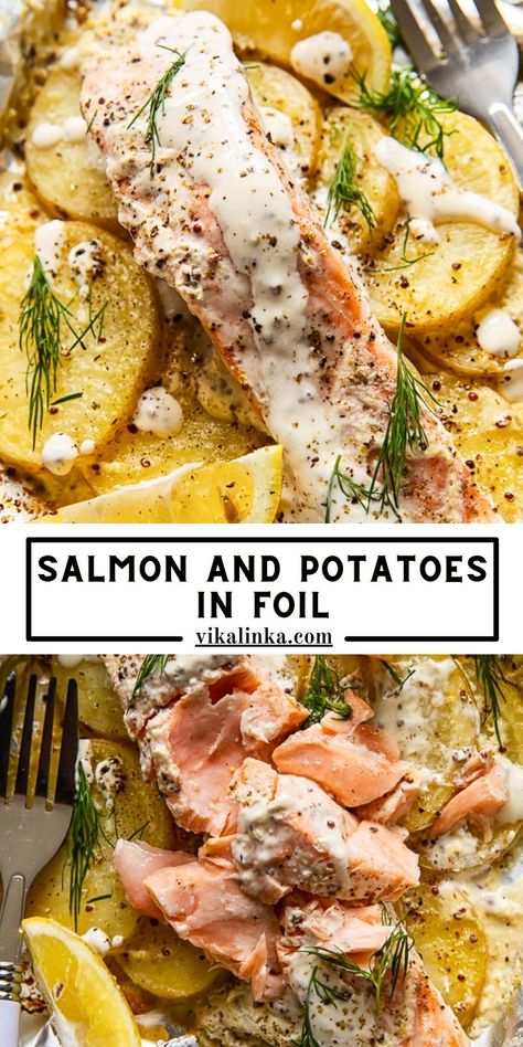 Salmon Foil Packets Grill, Backyard Sleepover, Salmon And Potatoes, Oven Salmon, Foil Packet Dinners, Potatoes Baked, Foil Pack Meals, Foil Dinners, Oven Baked Salmon