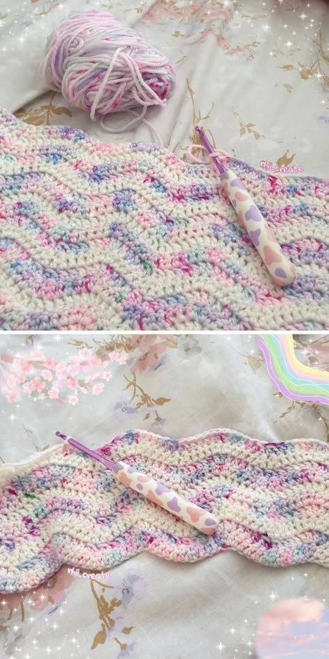 Crochet Ripple Stitch - Free Patterns and Inspiration | Crochetpedia Crochet Baby Blanket Ombre Yarn, Vintage Fan Ripple Stitch, Rainbow Ripple Baby Blanket Free Crochet, Color Changing Yarn Crochet Blanket, Crochet Blanket Patterns Ripple, Ripple Stitch Baby Blanket, Wave Afghan Pattern Free, Ombre Baby Blanket Crochet, Crochet Patterns For Ombre Yarn