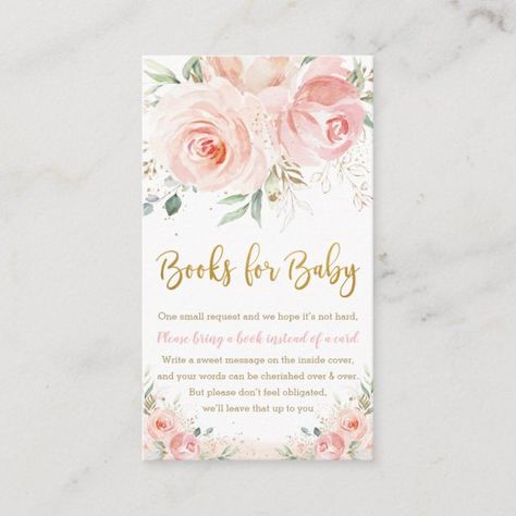 Blush Pink Floral Gold Baby Shower Books for Baby Enclosure Card Baby Shower Bring A Book, Pink Gold Baby Shower, Book For Baby, Virtual Baby Shower Invitation, Gold Baby Shower, Baby Shower Diaper Raffle, Books For Baby, Pink Watercolor Flower, Gold Baby Showers