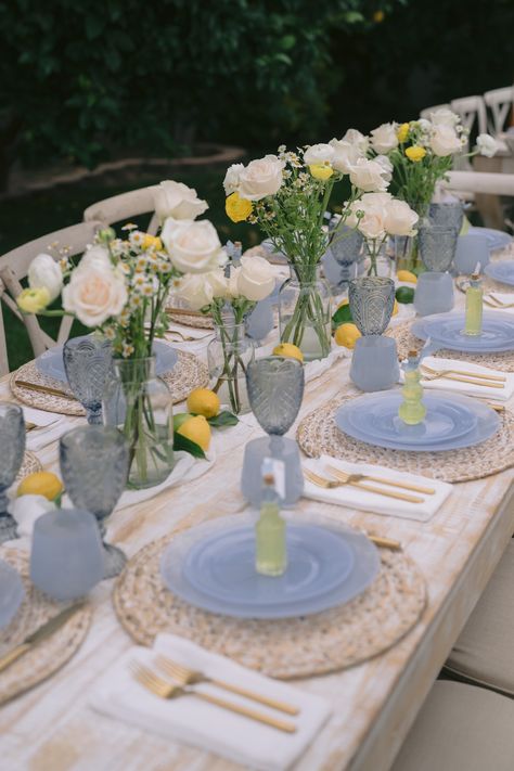 A soft and sweet Limoncello Baby Shower - Lemon Theme - Capri Inspired - Baby Shower - Minimal Neutral - Bridal Inspo - Blue and Yellow - Aesthetic - Table Top Rentals - Event Decor - Event Rentals - Los Angeles - Orange County - Ventura County - Palm Springs - Santa Barbara - San Diego - Periwinkle - Gender Reveal - Bridal Shower Inspo - Chargers - Dinnerware - Glassware - Napkins - Soft Floral Inspo - Baby Shower Ideas - Pure Periwinkle Collection - Soirée8 - Carousel Blue Goblets - Bees Yellow And Blue Table Decor, Blue And Yellow Party Theme, Blue And Yellow Birthday Theme, European Baby Shower Theme, Palm Springs Baby Shower Theme, Blue And Lemon Party Decor, Lemon And Blue Baby Shower Theme, Capri Baby Shower Theme, Italian Theme Baby Shower Ideas