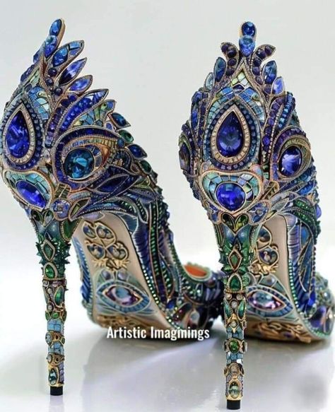 Fantasy High Heels, Peacock Heels, Fantasy Peacock, Whimsical Shoes, Fantasy High, Simple Family Meals, Fairy Shoes, Fashion Shoes Heels, Fab Shoes