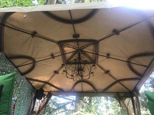 Many people have gotten pretty metal gazebos for their back patios or yards, usually with a canvas cover. If left out during the rainy season, the water can pool and stretch the top in unexpected ways. This can result in an ugly, ill-fitting cover that leaks. Here is a great way to keep the cover in place... Canvas Awnings, Gazebo Canopy, Garden Porch, Backyard Diy, Crafts Room, Potting Bench, Patio Designs, Backyard Diy Projects, Foam Insulation