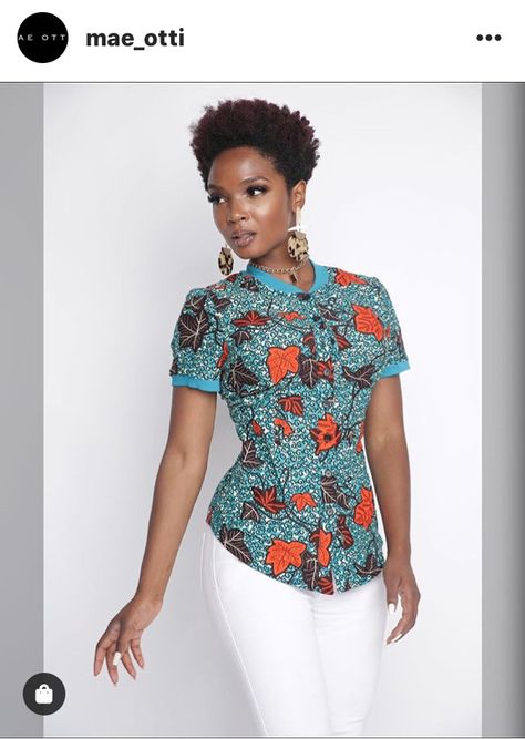 African Print Shirts For Ladies, Kitenge Top Designs For Ladies, Ankara Shirt, African Print Shirt, African Tops, African Fabric Dress, African Print Tops, Long African Dresses, African Outfits