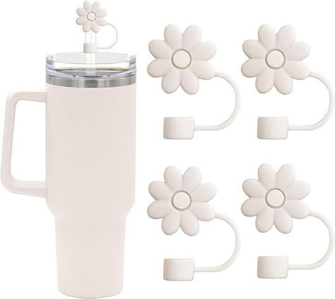 【Straw Covers】Set of four flower-shaped straw caps designed to fit Stanley 40oz/30oz 10mm (0.4in) glass straws. 【Fsahional Design】Our straw cover feature a flower pattern design,cute and delicate,making your cup unique 【Easy to Carry】The straw toppers has a compact appearance and is equipped with a storage box for easy carrying. It's dust, fly and splash proof. It's perfect for indoor and outdoor activities. Straw Covers, Stanley Cups, 40 Oz Tumbler, Parts Of A Flower, Flower Pattern Design, Disposable Cups, Glass Straws, E 40, Cup With Straw