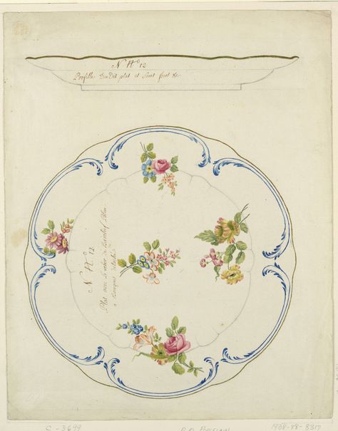 Drawing, Design for a Painted Porcelain Tray Uzbek Architecture, Tulips And Daisies, Red Parrot, Roses Yellow, Vintage Parrot, Porcelain Tray, Parrot Tulips, China Painting, Gold Border