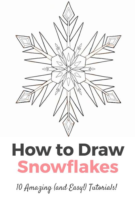 The Best 10 Tutorials on How to Draw Snowflakes Step by Step Simple. Learn How to Draw Snowflakes Easy with the Best Online Video Tutorials for Kids and for Adults with acrylic, watercolor, pencils, charcoal and many more techniques! How to Draw Snowflakes for Kids and more! They're very easy both for beginners, intermediate and advanced artists! Drawing ideas with pencils and more techniques! Snow Flake Drawing Simple, How To Draw Snowflakes, Snowflake Drawing Art, Christmas Sketches Easy, Snowflake Sketch, Snowflakes For Kids, How To Draw Snow, Painting Snowflakes, Rose Drawings