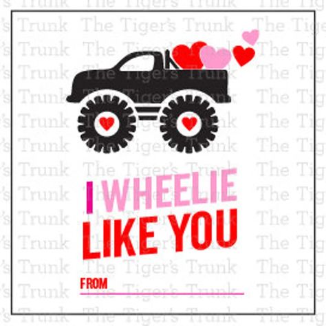 Printable Valentines Tags for Kids Monster Truck Printable | Etsy Monster Truck Valentines, Diy Monster Truck, Printable Valentine Tags, Toddler Valentine Gifts, Truck Stamps, Truck Valentine, Diy Monsters, Valentine Mailbox, Grandparents Day Gifts