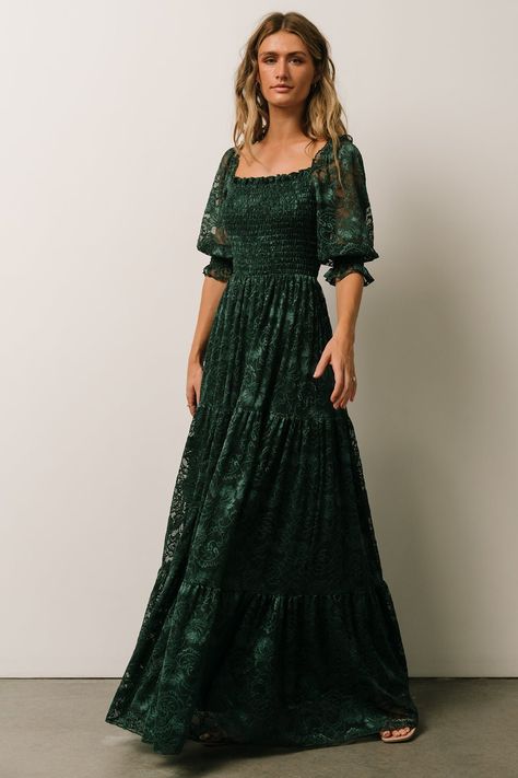 Creative Formal Dresses, Boho Dress Green, Emerald Green Floral Bridesmaid Dresses, Fall Boho Wedding Dress, Boho Green Dress, Bridgerton Dresses, Forest Green Bridesmaid Dresses, Sleeve Formal Dress, Forest Green Dress