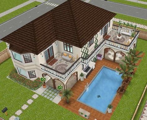 Sims 4 Balcony Ideas, Sims 4 Balcony, Beach House Layout, Casas The Sims Freeplay, Sims Mobile, Sims Freeplay Houses, Sims Houses, Sims Free Play, House Plans Mansion