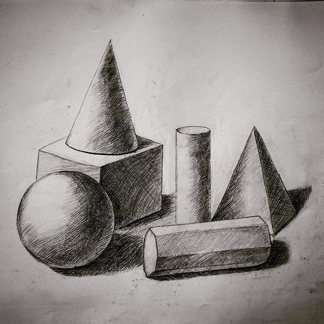 Value Drawing Ideas, Hatch Drawing, Value Drawing, Geometric Shapes Drawing, 3d Geometric Shapes, Composition Drawing, Shading Drawing, Shadow Drawing, Form Drawing