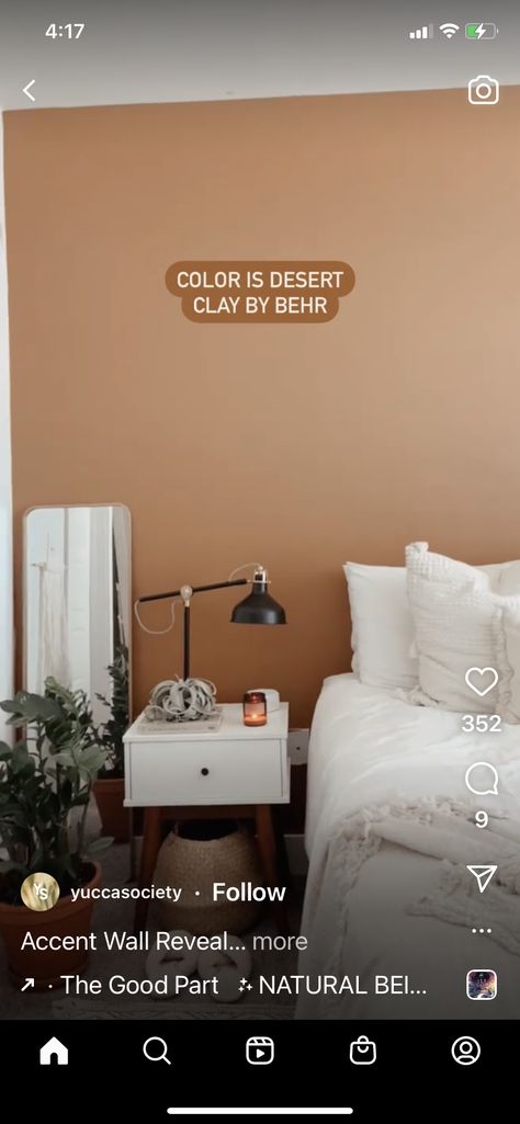 Light Terra Cotta Paint Color Bedroom, Nutmeg Wall Color, Caramel Accent Wall, Light Burnt Orange Paint, Terracotta Accent Wall Bedroom, Terra Cotta Accent Wall, Light Terracotta Walls, Rust Accent Wall, Terracotta Accent Wall