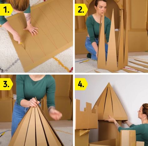 How to Transform a Children’s Bed into an Enchanting Dream Castle / 5-Minute Crafts Diy Castle Cardboard Projects, How To Make A Cardboard Castle, Diy Castle Bed, Diy Disney Castle Backdrop, Diy Castle Playhouse, Diy Princess Castle Cardboard Boxes, How To Make A House Out Of Cardboard, Disney Princess Birthday Ideas, Sleeping Beauty Trunk Or Treat