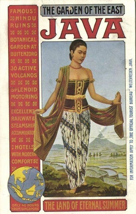 Vintage Indonesian Poster, Iklan Vintage, Java Design, Dutch East Indies, Indonesian Art, Vintage Advertising Posters, Batik Art, East Indies, Vintage Travel Poster