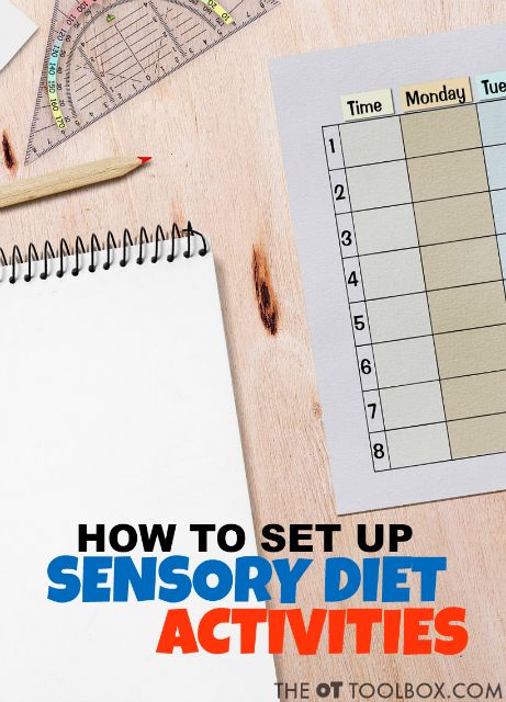 Use these tips and strategies to schedule sensory diet activities and to set up a sensory diet to address sensory processing needs in kids. Sensory Diet Activities, Sensory Diet Schedule, Diet Schedule, Infant Lesson Plans, Daycare Forms, Sensory Diet, Early Years Educator, Sensory Boards, Processing Disorder