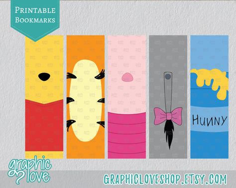 Winnie the Pooh Inspired Printable Bookmarks by GraphicLoveShop Disney Bookmarks, Disney Party Favor, Teacher Appreciation Themes, Disney Minimalist, Art Room Posters, Piglet Eeyore, Bookmark Crochet, Pooh Party, Disney Classroom