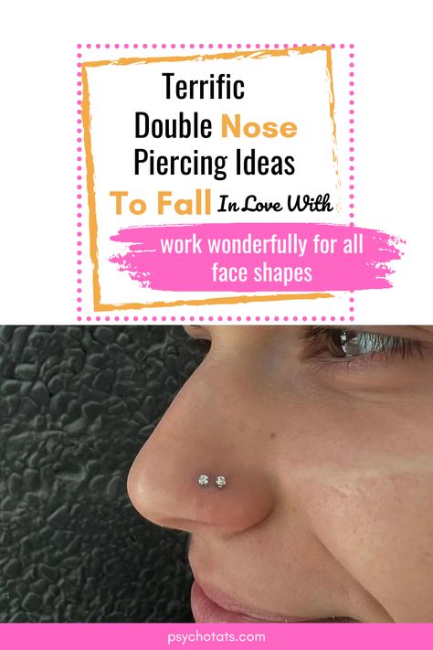 Triple Nose Piercing Different Sides, 2 Nose Piercings On Each Side, Double Nose Piercing Different Sides, Nose Piercing Ideas, Nose Piercing Bump, Double Nose Ring, Nose Types, Double Nose Piercing, Bridge Piercing