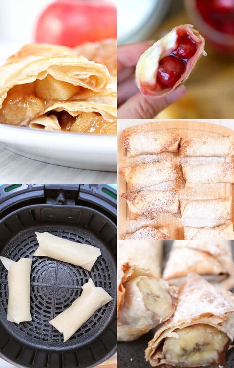 This is how to make dessert egg rolls in an air fryer or deep fried! Using fresh fruit, pie filling or simple cheesecake dip you can make many Egg Roll Wrapper Recipes Dessert Air Fryer, Wonton Wrapper Recipes Dessert Air Fryer, Dessert Egg Roll Recipes, Dessert Egg Rolls, Recipes Using Egg Roll Wrappers, Fresh Fruit Pie, Simple Cheesecake, Sweet Egg, Wonton Wrapper Recipes