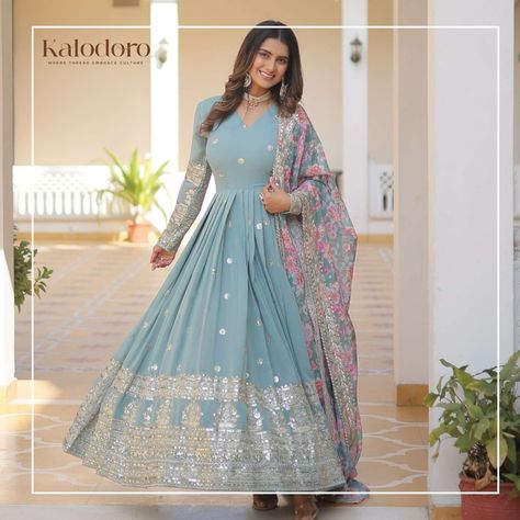 "Triple the style, triple the savings! Black, sky blue, or red—choose your favorite Anarkali and enjoy up to 50% off, plus free shipping and earrings! 💃🎁 #FestiveFashion #kalodoro " Visit:- kalodoro.com Follow @kalodoro for more updates. Shipping Worldwide✈✈ DM for further details. #KalodoroExclusive #AnarkaliLove #FestiveFashion #AnarkaliGown #WeddingStyle #BridalDeals #FestiveDeals #BridalFashion #FashionSale #EthnicElegance #ShopTheLook #DesiVibes #FreeShipping #FashionSteal #AnarkaliSa... Sky Blue Dress Indian, Indian Long Gowns, Multi Dupatta, Sequins Gown, Full Gown, Gown With Dupatta, Bridesmaid Saree, Gown Suit, Saree Lehenga