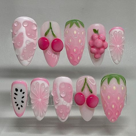 Pink Lemon Nails, Pink Fruit Nails, Grapefruit Nails, Nails Fruit, College Nails, Fruit Nails, Fruit Nail, Fruit Nail Art, Nail Art 3d