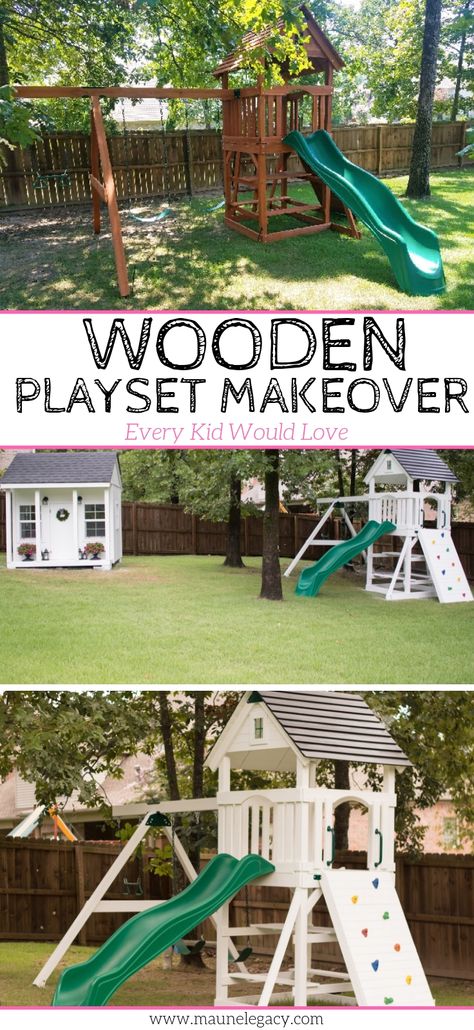 Wooden Playset Makeover, Playset Makeover, Backyard Playset, Wooden Playset, Playset Outdoor, Door Entrance, Farmhouse Front, Backyard Playground, Backyard Play