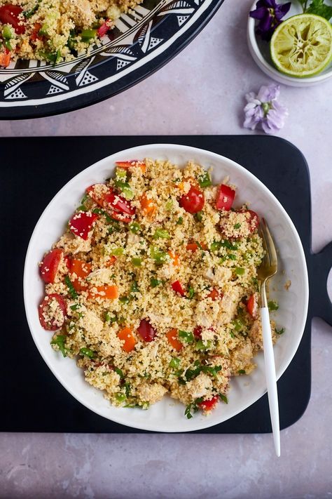 Chicken Couscous Salad | chicken meat | Chicken Couscous Salad | By Food Dolls Chicken Couscous Salad, Couscous Healthy, Making Couscous, Couscous Salad Recipes, Chicken Couscous, Food Dolls, Homemade Tahini, Pasta Varieties, Salad With Chicken