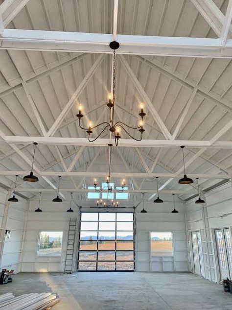 Barn Lighting Interior, Pole Barn Wedding Venues, Black Barn Doors, Modern Barn Interior, Barn Interior Ideas, Barn Pool House, Barn Remodel, Barn Homes Floor Plans, Silo House