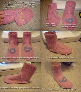 Picture of Sewing the Slipper Together and Trying Them On! Wool Slippers Pattern, Sew Slippers, Sweater Mittens, Recycled Sweaters, Recycled Sweater, Needle Felting Tutorials, Old Sweater, Upcycle Sweater, Wool Slippers