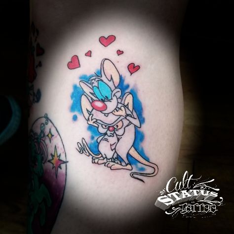 It's Pinky & the Brain, Brain, Brain, Brain, Brain!! #tattoo #tattoos #tattooart #tattooartist #ink #tenjei #cultstatustattoo #tattooed #inked #tattooist #tattooing #tattoolife #tattooink #tattooflash #tattoolove #tattooer #art #tattoodesign #tattooshop #tattooidea #tattootime #tattoowork #inkedup #tatts #tattoolover #tattoodo #tattoooftheday #cartoontattoo #pinkyandthebrain Matching Brain Tattoos, Pink And Brain Tattoo, Chowder Cartoon Tattoo, Pink And The Brain Tattoo, Crazy Brain Tattoo, Pinky And The Brain Tattoo Design, Pinky And The Brain Drawings, Pinky Tattoo, Ant Tattoo