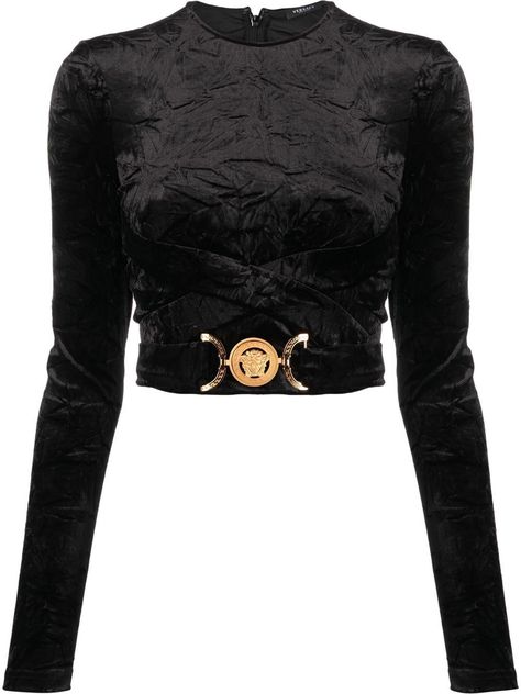 Versace Crushed Velvet Belted Top - Farfetch Versace Outfits For Women, Versace Clothes Women, Versace Inspired Outfit, Versace Outfit Women, Stargirl Outfits, Versace Clothes, Versace Tops, Belted Top, Bodycon Design