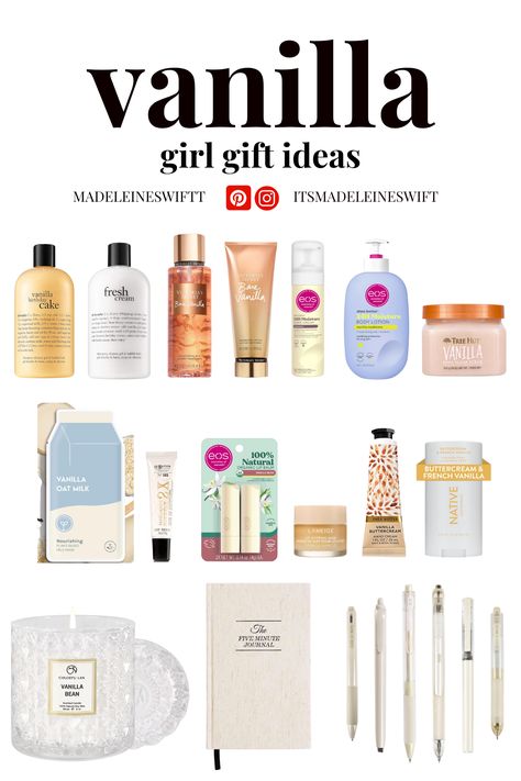 everything is linked :))) vanilla girl gift ideas + vanilla + sweet + body care + self care + journal + candle + pens + vanilla girl + tree hut scrub + face mask Tree Hut Scrub, Girl Gift Ideas, Scrub Face, Xmas Wishlist, Self Care Journal, Birthday Basket, Themed Gift Baskets, Birthday Gift Baskets, Gift Inspo