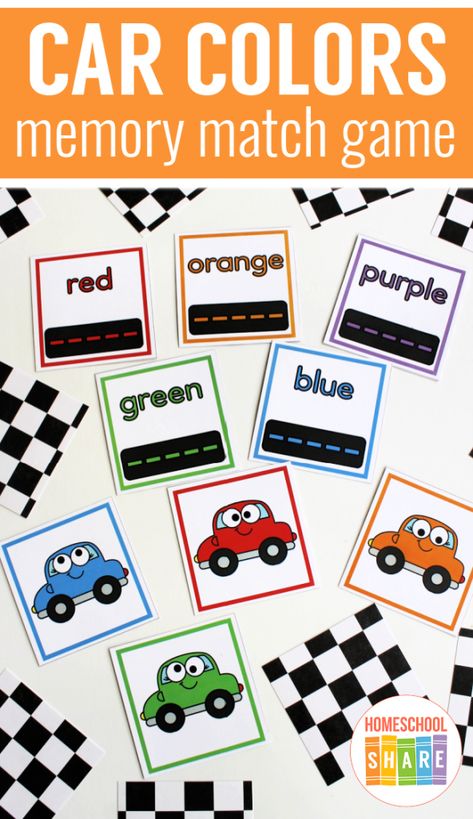 Car Colors Memory Game Printable - Homeschool Share Car Ride Games, Memory Match Game, Memory Games For Kids, Transportation Theme, Teaching Career, Memory Game, Game Printable, Preschool Games, Free Cars