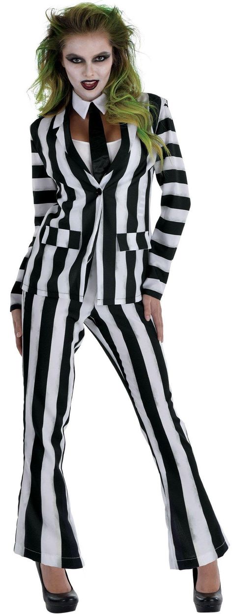 PRICES MAY VARY. Eerie Charm: Embrace the eerie charm of Beetlejuice with this Party City Women's Beetlejuice Costume. The stylish black and white striped suit includes a jacket with removable sleeves, a collar with an attached tie, suspenders, and flared pants. Size M. Detailed Design: This six-piece set ensures you capture Beetlejuice's iconic look with ease. The jacket, suspenders, and collar with an attached tie add authenticity to your outfit. Versatile Use: Perfect for a night of hauntingl Beetle Juice Woman Costume, Halloween Costumes Beetlejuice Women, Halloween Costumes Women Beetlejuice, Beetlejuice Costume Ideas For Women, Beetlejuice Halloween Costumes Women, Beetlejuice Woman Costume, Beetle Juice Women’s Costume, Beatle Juice Halloween Costume, Beetlejuice Female Costume