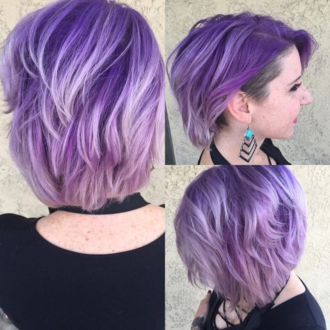 awesome 30 Fashionable Ideas for Styling Short Purple Hair -- Be the Brightest Star! Check more at http://newaylook.com/best-short-purple-hair-styles/ Fantasy Color Hair Short, Purple Hair Curly Short, Light Purple Short Hair, Lilac Short Hair, Violet Short Hair, Short Lilac Hair, Purple Pixie Cut, Stella Fashion, Short Purple Hair