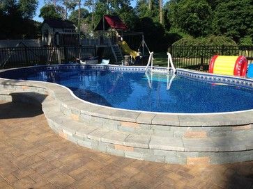 Semi Inground Pool Landscaping Ideas | 18x32 Freeform Semi in ground pool -swimming-pools-and-spas Patio Hacks, Pool Goals, Aboveground Pool, Spool Pool, Bluestone Steps, Semi Inground Pool, Pools Ideas, Lap Pools, Pool Oasis