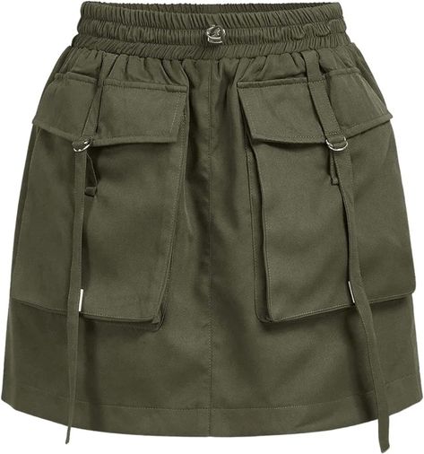 Amazon.com: SweatyRocks Women's Flap Pocket Cargo Skirt Soild Elastic Drawstring Waist Mini Skirts Army Green L : Clothing, Shoes & Jewelry Mini Skirt Party, Cargo Skirt, Flap Pocket, Drawstring Waist, Army Green, Shoes Jewelry, Top Styles, Elastic Waist, Fashion Branding