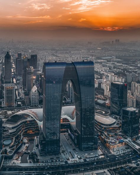 Gate to the East | RMJM Architecture Photography Buildings, Suzhou China, Modern Architecture Building, Fotografi Kota, Architecture Building Design, Future City, Suzhou, Sustainable Architecture, Architectural Inspiration