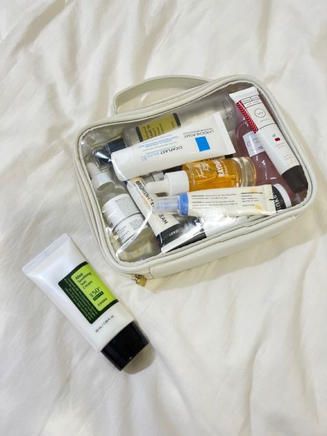 Skin care, cosrx, inkeys list, the ordinary, la roche posay Skin Care Pouch, Skincare Pouch, Study Tour, Cute Pouch, Cute Suitcases, Travel Skincare, Roche Posay, Skin Care Essentials, Travel Pouch