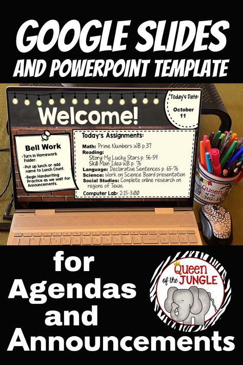 Share the day's assignment with students on this Google Slides or PowerPoint Template. Great for use with Distance Learning and Google Classroom. Templates include daily, weekly and by subject slides. This digital product is editable and could easily be used in elementary, middle school or high school classrooms. Google Slides Templates For Teachers High School, Ela Intervention, High School Classrooms, Daily Objectives, Intervention Specialist, Math Wall, First Day Activities, Teaching Organization, Notebook Templates