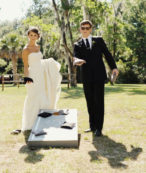 Cornhole yard game at wedding, featured on The Pink Bride www.thepinkbride.com {The Best Yard Games for Your Wedding} Wedding Yard Games, Wedding Cornhole Boards, Wedding Cornhole, Creek Wedding, Couples Monogram, Pink Bride, Yard Games, Cornhole Boards, Wedding Games