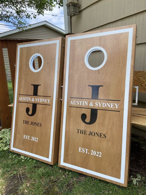 Wedding Cornhole Boards Designs, Cornhole Boards Diy Designs, Cornhole Boards Designs Wedding, Cornhole Boards Wedding, Wedding Olympics, Wedding Design Board, Wedding Cornhole Boards, Wedding Diys, Wedding Cornhole